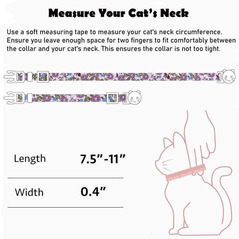 2 Pack Cotton Breakaway Cat Collars Set with Bell and Flower Pendant, Cute Floral Fruit Patterned, Adjustable 7.5-11Inch, Include A Mouse Toy Gift beige+dark pink - PawsPlanet Australia