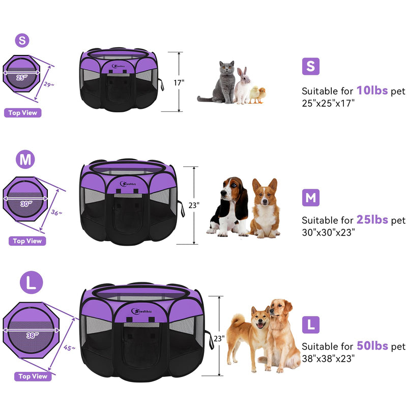 Dog Cat Playpen, Puppy Pet Playpen, Small Dogs Tent Crates Cage Indoor/Outdoor, Portable Pop Up Dog Kennel Playpen with Carrying Case for Dogs/Cats/Rabbits,Purple Purple