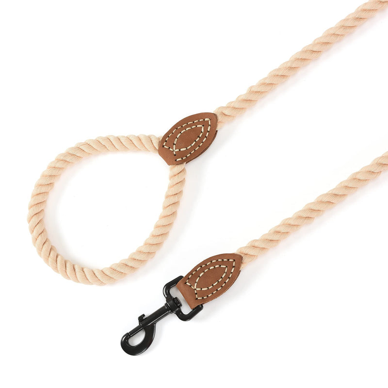 Mile High Life Dog Leash | Braided Cotton Rope Dog Leashes with Leather Tailor Tip | 4 Feet Dog Leash w Heavy Duty Metal Clasp | Wedding Dog Leash (Light Brown, 48 Inches) 48 Inch (20lb-100lb) Cotton Handle-Light Brown - PawsPlanet Australia