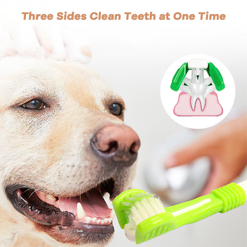 Vinuwu Dog Toothbrush Set, 2 Pack Triple Heads Dog Toothbrushes with 4 Pet Finger Toothbrushes, 2 Dual-Dead Toothbrush, Multi-Angle Dental Teeth Cleaning Products for Small Medium, and Large Pets