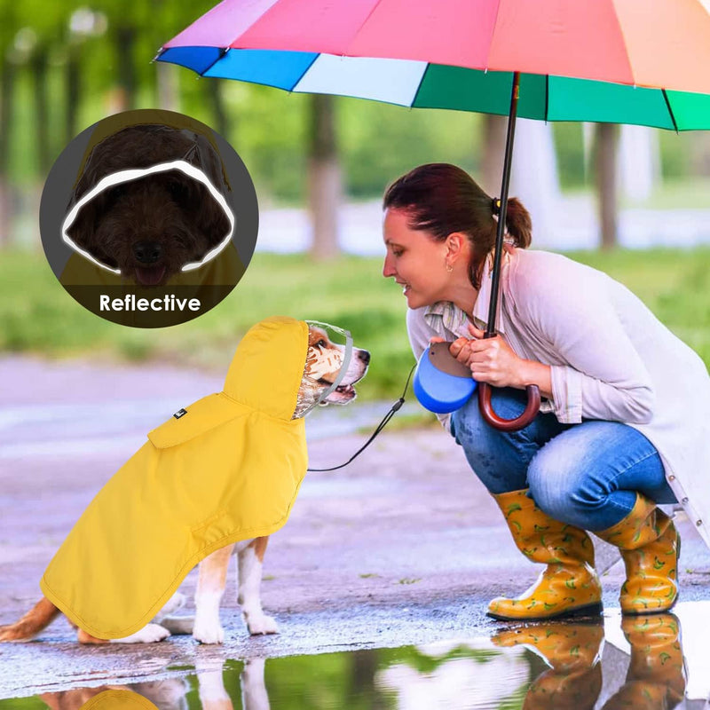 Lukovee Dog Raincoat, Adjustable Dog Rain Jacket with Clear Hooded Double Layer for Large Medium Small Dogs Puppies, Waterproof Dog Rain Coat Poncho with Reflective Storage Pocket & Rim (Yellow, XXL) 2X-Large A-Yelllow