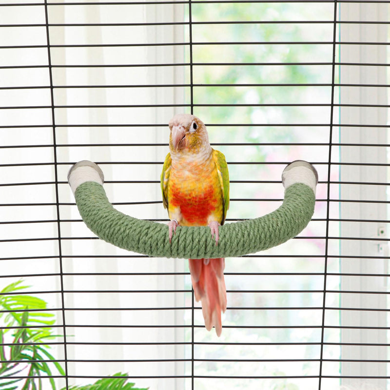 Hypeety Bird Perches Parrot U Shape Natural Wood Hemp Rope Stand Perch Bird Stick Paw Grinding Perch Birdcage Accessories Perch Standing Toy for Budgies Parakeet Cockatiel Conures Green 7.4x5.9'' - PawsPlanet Australia