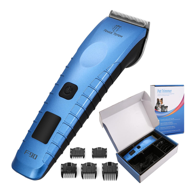 Professional Electric Dog Grooming Clippers, 2600mAh Battery, LCD Display, Type-C Charging, Silver (Blue)