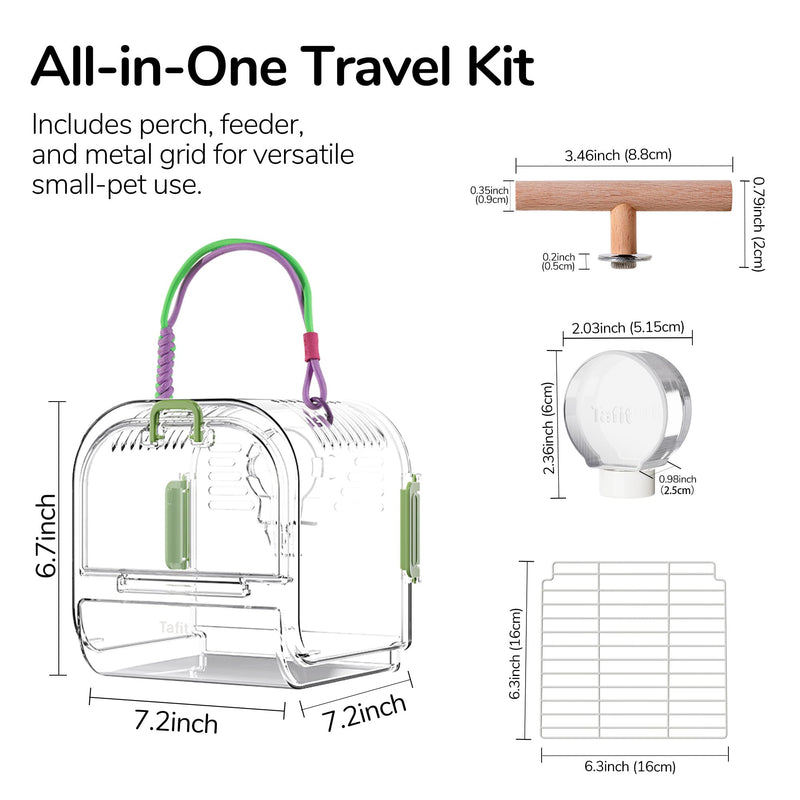 Bird Travel Carrier Cage with Metal Perch, Bottom Mesh, Food Bowl Tray, Cage Cover & Breathable Clear Ventilation for S/M Birds, Conures, Parakeets, Budgies, Canaries, Lovebirds - Purple PURPLE-SET