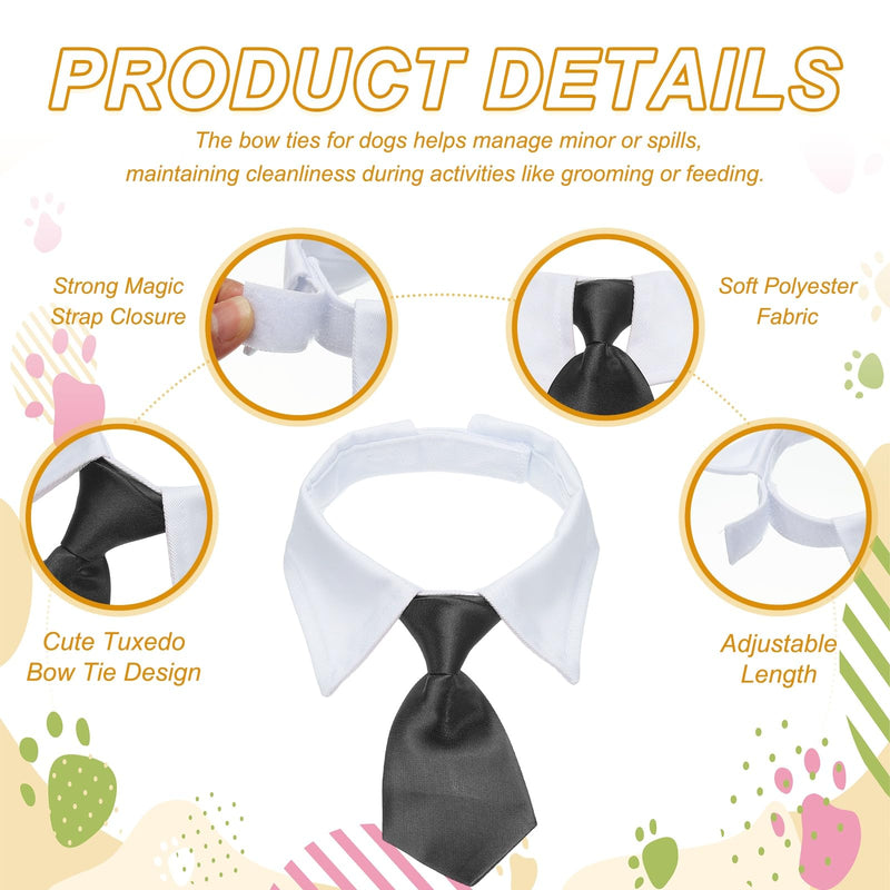 QUARKZMAN Cat Dog Tie with Collar Cute Tuxedo Bow Tie with Handmade Adjustable White Collar Formal Cat Tie (Pure Black S) Suitable