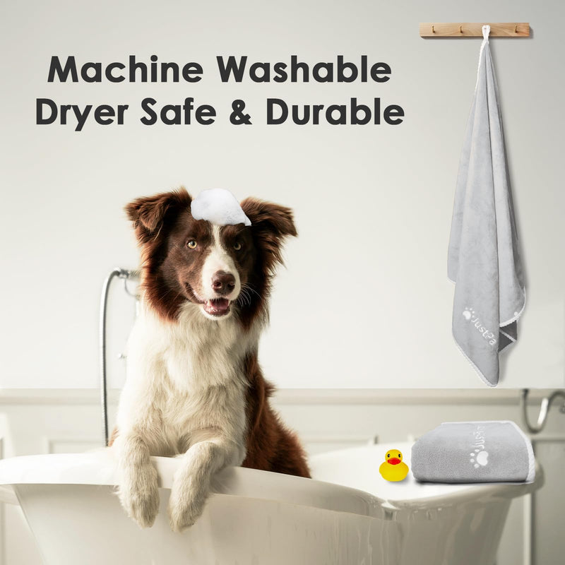 Dog Towel - Absorbent Soft Microfiber Towels for Drying Dogs Extra Large, Large, Medium, Small - Pet Bath, Grooming Towels - Adjustable Snaps (Grey, 56"x28") Large 56"x28" Grey - PawsPlanet Australia