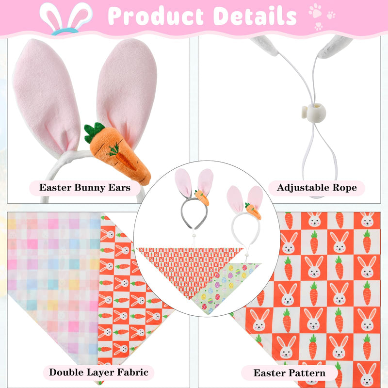 Easter Dog Costumes Set Dog Easter Outfits Bunny Ears Headband with Cute Carrot & Reversible Easter Themed Pattern Bandana Set for Small Middle Large Size Dog (2 Sets) - PawsPlanet Australia