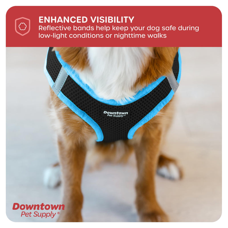 Downtown Pet Supply Step in Dog Harness for Small Dogs No Pull, Medium, Black w/Cobalt Blue Trim - Adjustable Harness with Padded Mesh Fabric and Reflective Trim - Buckle Strap Harness for Dogs Black w/ Cobalt Blue Trim - PawsPlanet Australia