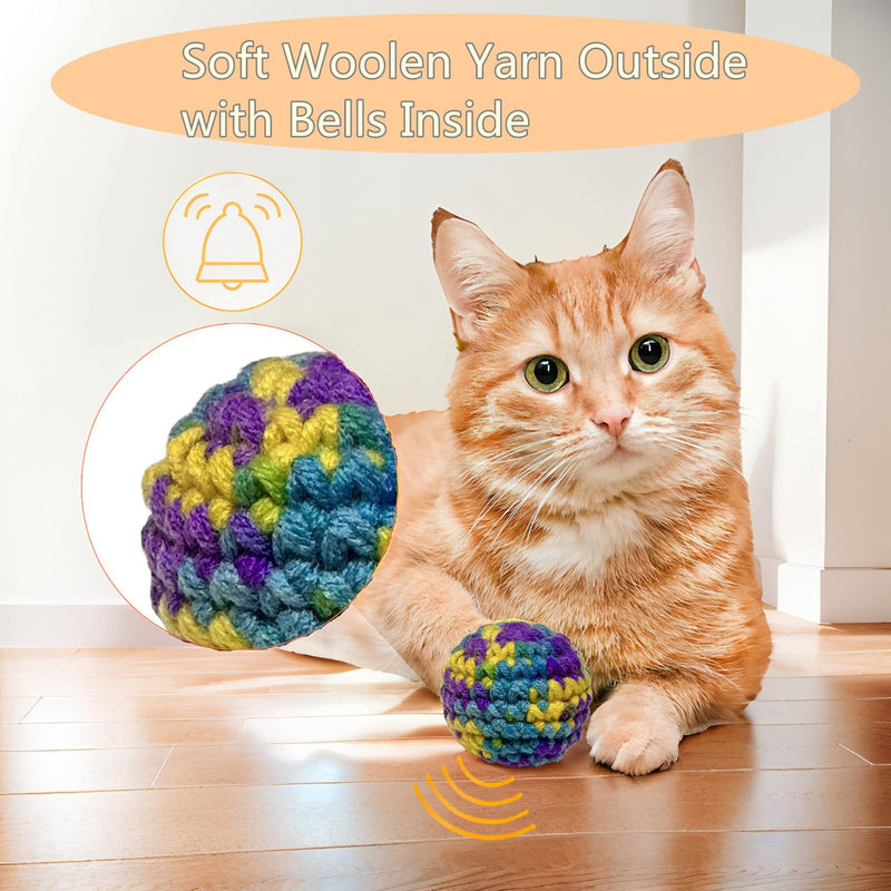 Jingle Cat Toy Balls 6 Pack 1.77" Woolen Yarn with Bell - Indoor Kitten Toys for Safe Chew & Play, Includes Gift Box - PawsPlanet Australia