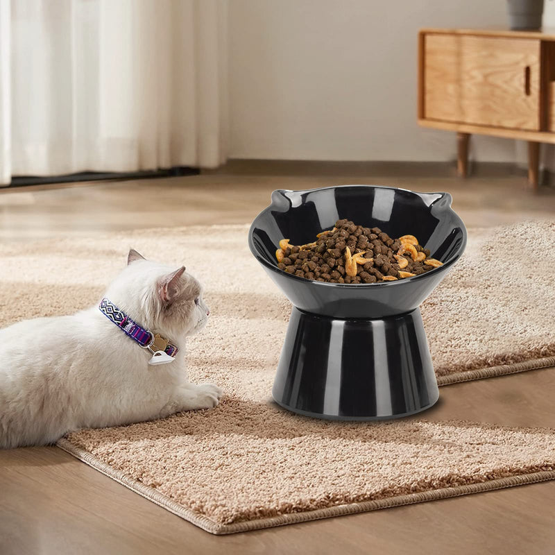 Raised Cat Bowl,15°Tilted Elevated Cat Bowls for Kittens，Anti Vomiting Cat Food Bowl，Cat Feeding and Watering Dishes for Cat and Small Dog Black