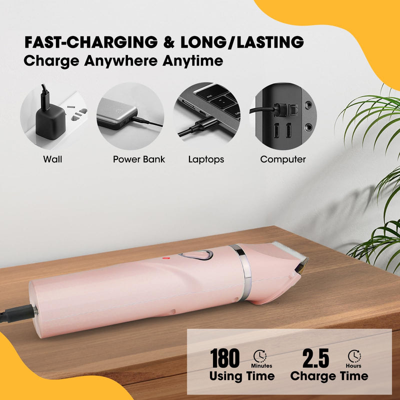 Upgrade Dog Grooming Kit, Cordless Dog Paw Trimmer, 4 in 1 Low Noise Pets Hair Clipper Grooming Kit, 2-Speed Nail Grinder with Stainless Steel Blade for Small Pet with Thick Coats (Pink) Pink - PawsPlanet Australia
