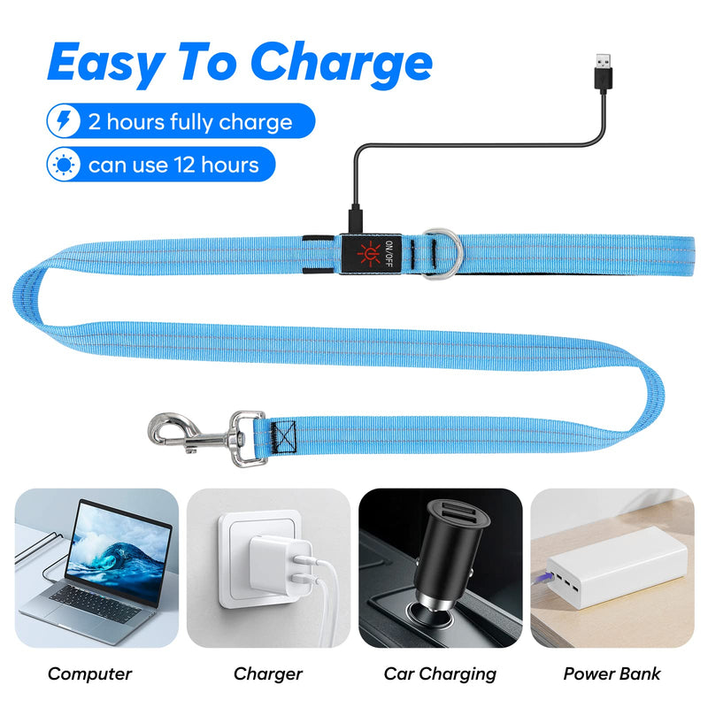 KOSKILL 4 Ft Led Dog Leash, Rechargeable Light Up Dog Leash Waterproof, Safety Glow in The Dark Dog Leash for Night Walking, Nylon Reflective Leashes with Padded Handle for Small Medium Large Pets Blue - PawsPlanet Australia