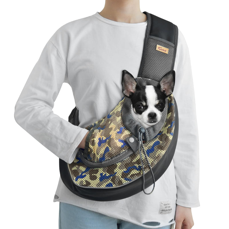 Cuby Pet Dog Sling Carrier for Small Dogs Cats Breathable Mesh Travel Safe Sling Bag Carrier for Dogs Cats Puppy (S Camouflage) S (3-5 lbs) - PawsPlanet Australia