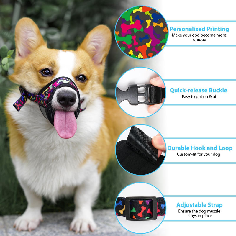 LUCKYPAW Dog Muzzle, Soft Dog Muzzles for Small Medium Large Dogs, Breathable Muzzles to Stop Biting and Chewing with Pattern, Allows Panting and Drinking(Black Bone,M) Black Bone M-(Snout 5½"-8")