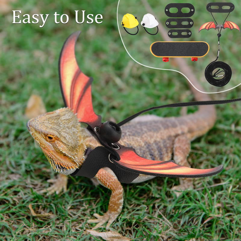 Chivao 5 Pieces Bearded Dragon Accessories Set Bearded Dragon Leashes and Harnesses S/M/L 3 Size Packed Lizard Harness Mini Scooter Lizard Helmet Hats Adjustable Leash(Orange) Orange - PawsPlanet Australia