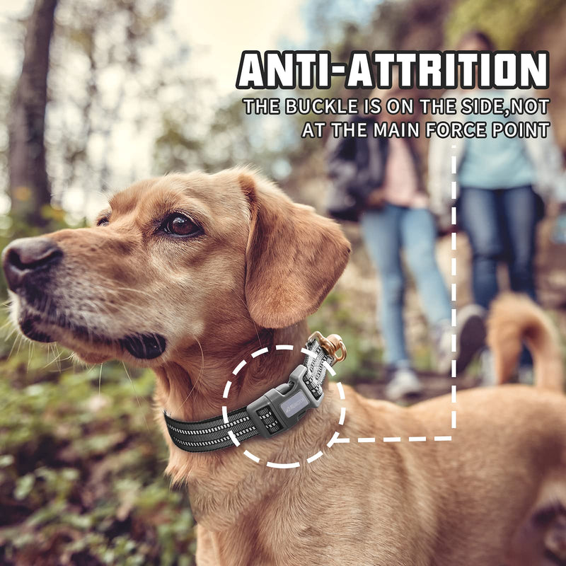 Auroth Dog Collar for Medium Large Dogs, Reflective Dog Collar, Soft Nylon Adjustable Dog Collars with Heavy Duty Metal D Ring Tangle Free (Large:15.7"-27.1", Grey) Large:15.7"-27.1" - PawsPlanet Australia