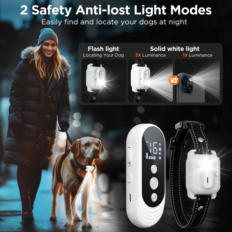 Dog Shock Collar, 3300ft Dog Training Collar with Remote, IPX7 Waterproof Rechargeable Sleek Modern Shock Collar for Small, Medium, Large Dogs with Beep, Vibration, Safety Shock, Light Mode, 8-120 lbs - PawsPlanet Australia