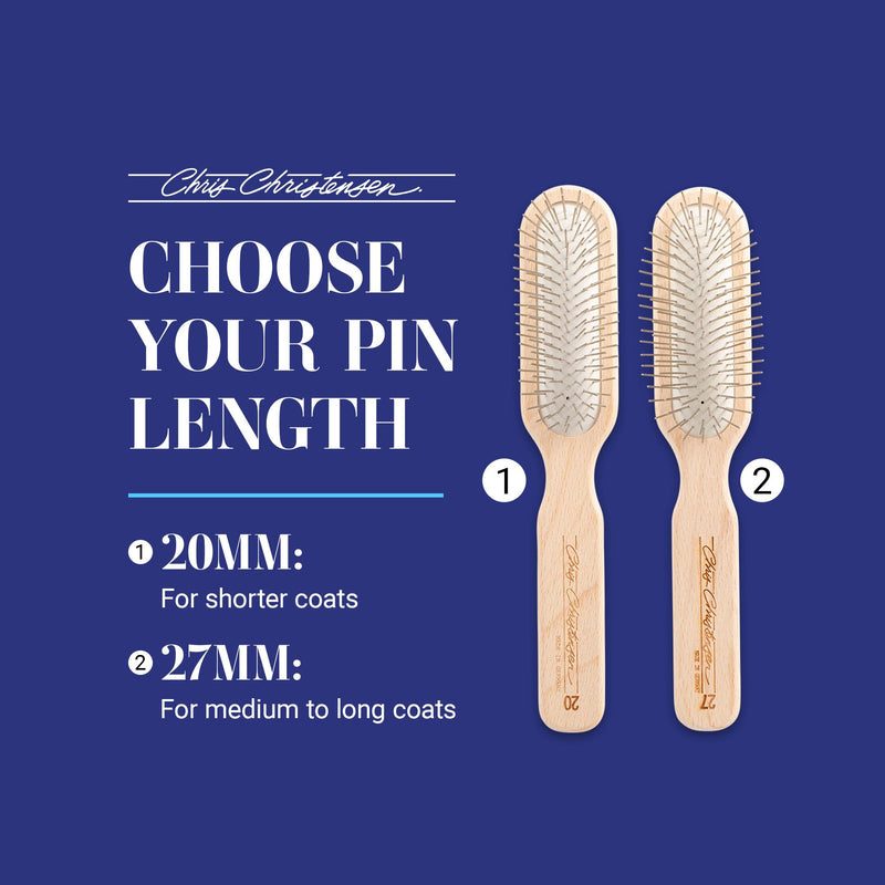 Chris Christensen 27 mm Oblong Pin Dog Brush, Original Series, Groom Like a Professional, Stainless Steel Pins, Lightweight Beech Wood Body, Ground and Polished Tips Brown 27mm