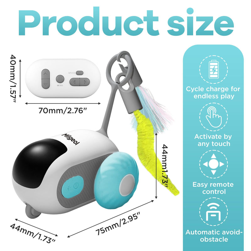 Turbo Tail 3.0, Teazys Cat Toy Turbo Tail, Smart Remote Control Electric Interactive Cats Toy, Type-C Rechargeable Turbo Tail Mouse Cat Toy with Feathers (1pc Blue) 1pc blue - PawsPlanet Australia