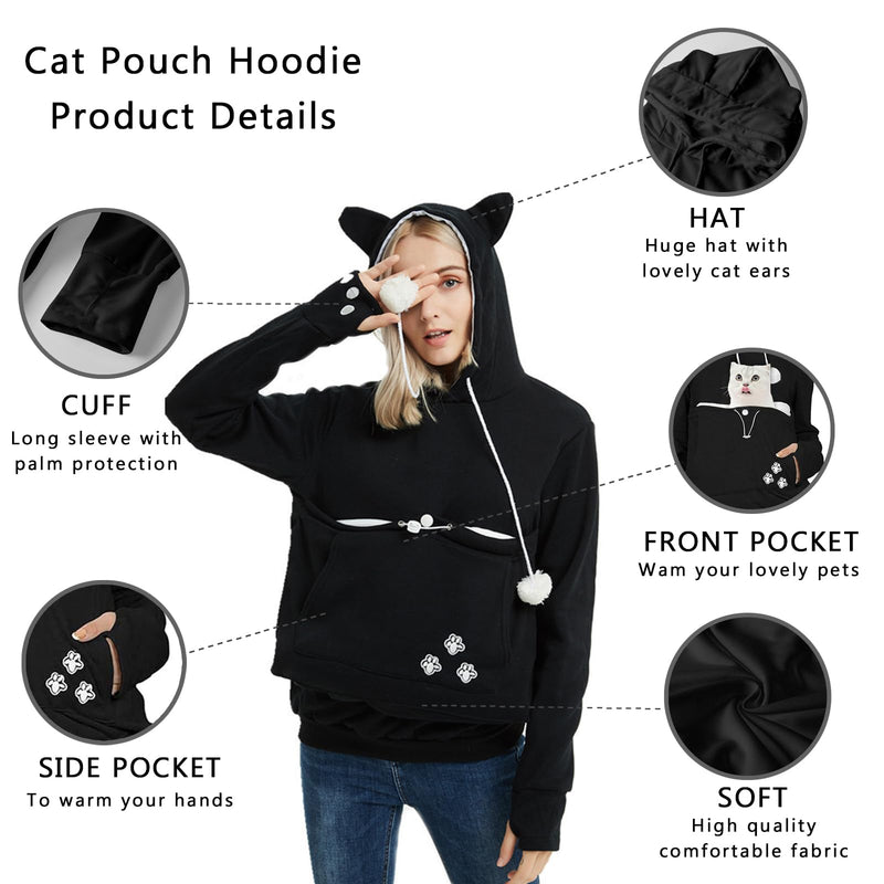 XUDREZ Unisex Big Pouch Hoodie Long Sleeve Pet Dog Holder Carrier Sweatshirt Hooded Pocket Kangaroo Hoodie 3X-Large Black - PawsPlanet Australia