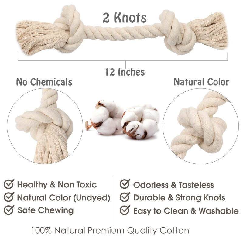 Barida Pet Supplies 100% Natural Cotton Rope Dog Toys, Premium White Cotton Dog Chew Toys, Puppy Chew Toys for Teething, Puppy Toys Small Dogs, Medium Dog Toys -Tough Dog Rope Toys Small (12.00") - PawsPlanet Australia