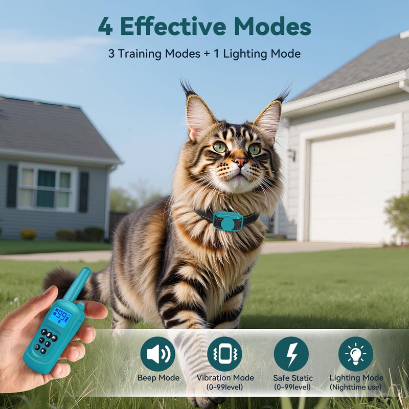 Cat Shock Collar with Remote 2000FT,Ultra-Small Cat Training Collar,Tailored for Cats,3 Training Modes Beep Vibration Shock Mode to Stop Meowing,Waterproof, Effective for Bad Behavior, Cyan