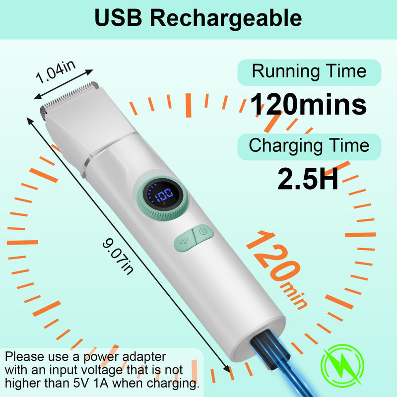 TBTeek Dog Clippers with LED Light, Cordless Dog Grooming Kit 5 in 1, Rechargeable Quiet Pet Clippers Paw Trimmer Nail Grinder for Body Face Ears Paw Nail