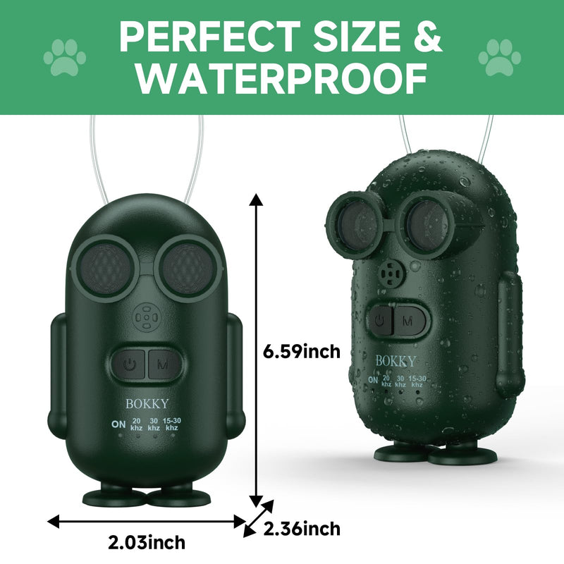 BOKKY 2 Pack Dog Bark Deterrent Devices in 3 Adjustable Modes Convertible Waterproof Anti Barking Silencer for Dog - Ideal for Outdoor and Indoor(Green) 2PACK-GREEN