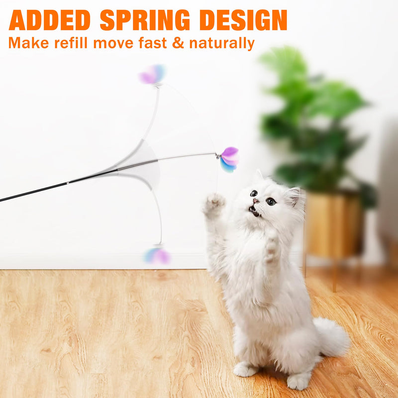 JXFUKAL 2024 latest Cat Toys, 2 in 1 Spring Cat Wand Toy with 2PCS Ultra-long Cat Teaser, 4PCS Spring Steel Wire & 5PCS Feather Refills for Kitty Kitten Indoor Cats Cat Accessories