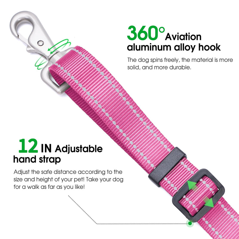Hands-Free Dog Leash, Heavy Duty No-Pull Training Lead w/Anti-Tangle, Double Padded Traffic Handles Adjustable 5-5.6FT & Reflective Thread for Medium Large Dogs for Running/Walking Pink Pink (Included Traffic Handle) 5-5.6ft(Width 1") - PawsPlanet Australia