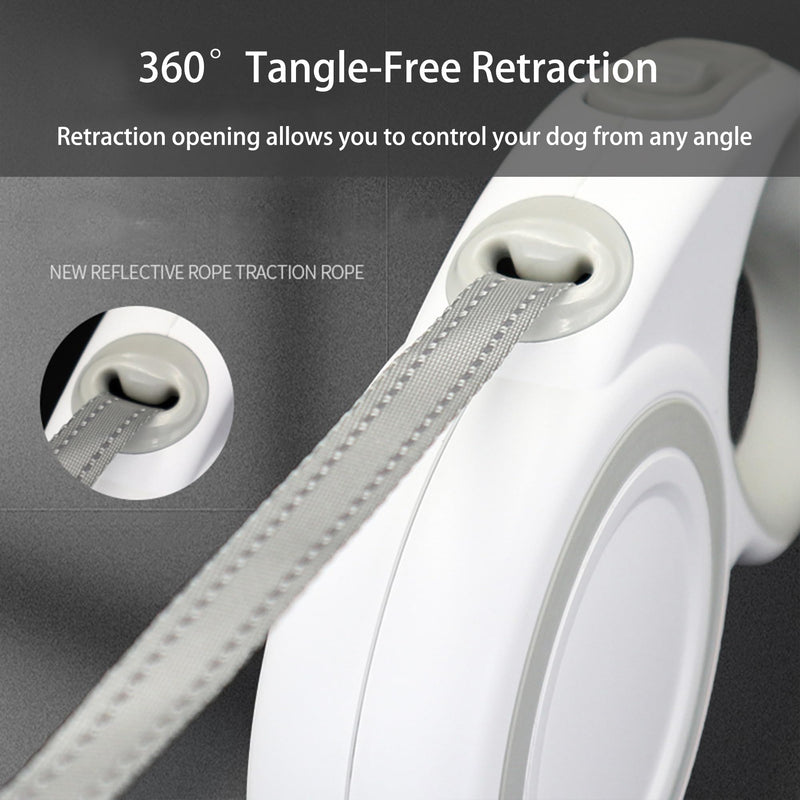 Retractable Dog Leash, Heavy Duty Reflective Nylon Tape Lead 16 ft Long, up to 110lbs, One-Handed Brake, Lock, Automatic Telescopic Dog Tape, Non-Slip Handle (White-Gray, Large) White-Gray - PawsPlanet Australia