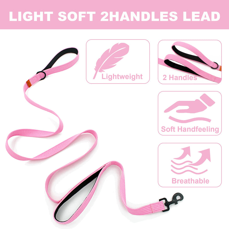 lynxking Dog Training Leash Double Handle Dog Leash Heavy Duty 6ft Webbing 2 Padded Handles Leash Long Reflective Safety Walking Lead for Small Medium Large Dogs Medium-3/4"x 6' Pink - PawsPlanet Australia