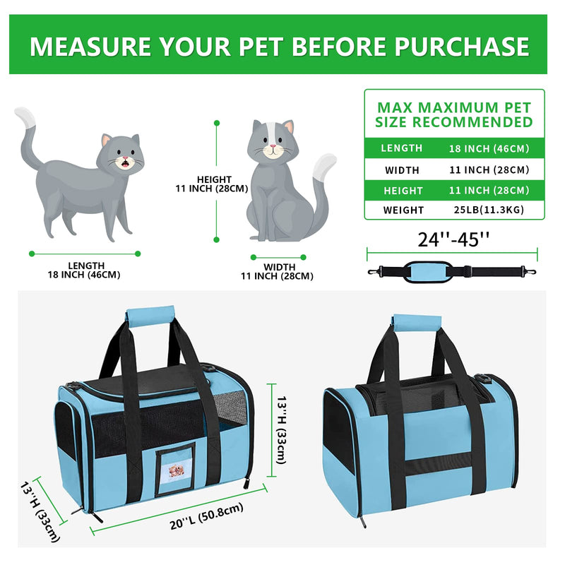 Extra Large Pet Carrier 20 lbs+, Soft Sided Cat Carriers for Large Cats Under 25 lbs, Folding Big Dog Carrier 20"x13"x13", Cat Carrier for 2 Cats Travel Carrier -Large- Blue Blue-20"x13"x13" (Oversize) - PawsPlanet Australia