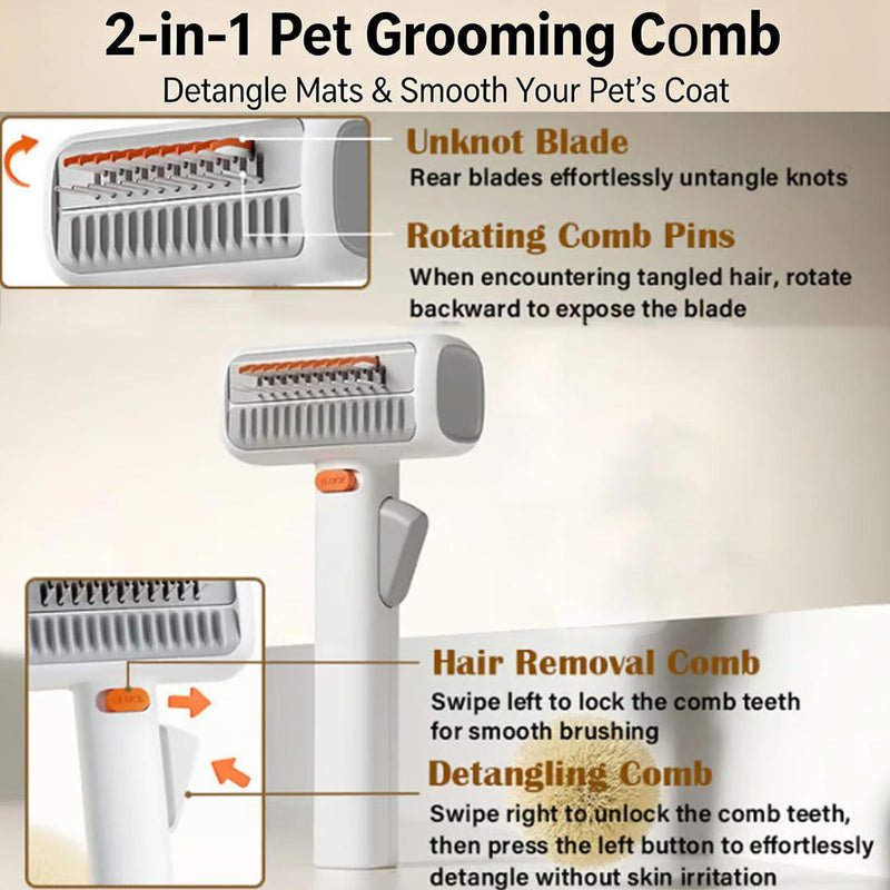 2-in-1 Pet Self-Detangling & Grooming Comb, Dual-mode Dog Deshedding Brush, Self Cleaning Pet Grooming Comb with Release Button, Undercoat Rake and Deshedding Tool for Dogs and Cats - PawsPlanet Australia
