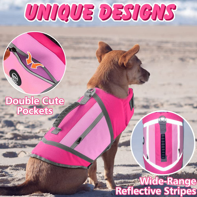 EMUST Dog Life Vests for Boating, Water-Resistant Dog Swimming Vest with Rescue Handle, Comfortable Fit Dog Life Jacket Medium with D-Ring for Dog Leash for Rafting, Surfing, Canoeing, Pink, M