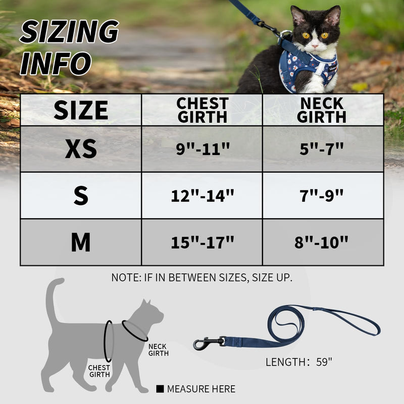 Soft Mesh Cat Harness and Leash Set for Walking,Escape Proof No Choke Step in Kitten Vest Harness,Reflective Ajustable Puppy Vest for Traveling Blue M (Chest:15"-17")