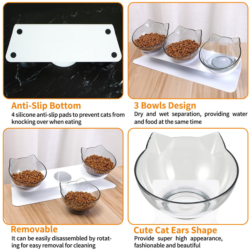 3pcs Transparent Cat Bowls with1 Stand 1 Scoop, 15°Tilted Pet Neck Protective Bowl Anti Vomiting, Detachable Elevated Food Feeder, Anti Over-turned and Spill Kitten Bowl for Feeding, Water Supplies - PawsPlanet Australia