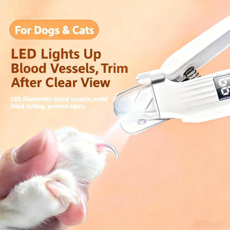 2-in-1 Dog Nail Clippers & Cat Nail Clipper with 2 LED Lights, USB Rechargeable with Smart Power Display, Low Noise Grooming Tool for Small, Medium, and Large Dog & Cat Nail Trimmer(White)