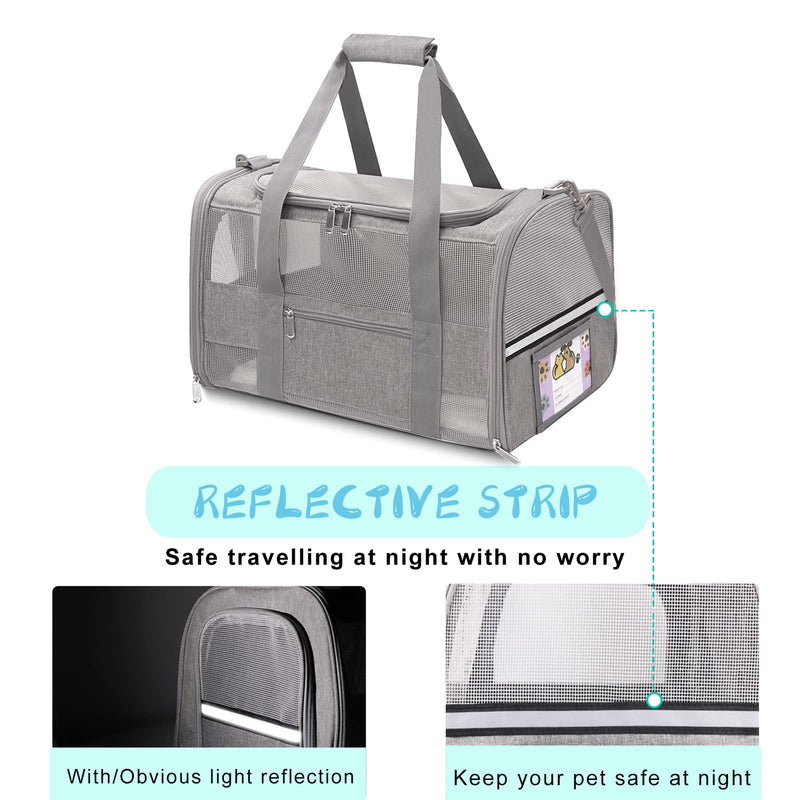 Soft Sided Cat Carrier for Small Cats Puppies up to 15 Lbs, Airline Approved Pet Carrier Collapsible Travel Puppy Carrier with Reflective Strip, Grey - PawsPlanet Australia