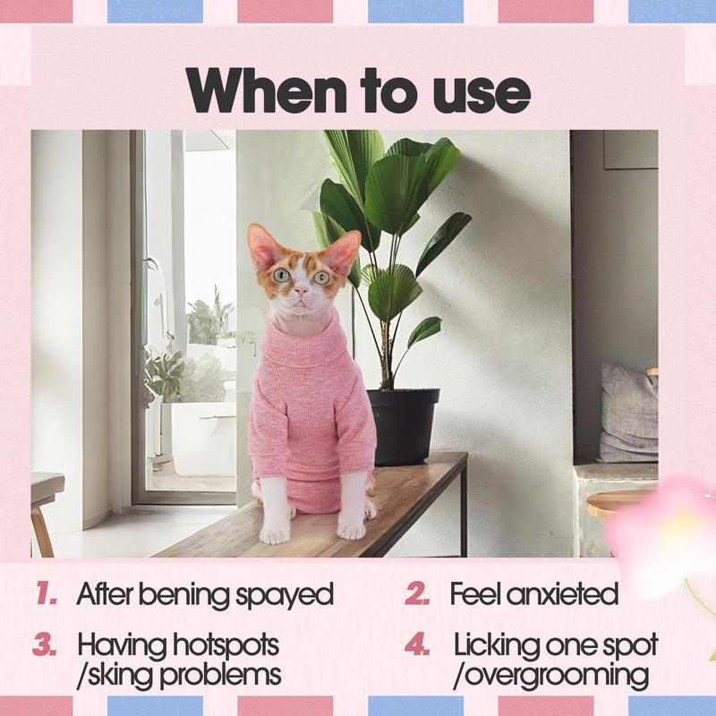 Cat Recovery Suit for Foreleg, Cat Surgical Spay Suit Sleeves to Stop Licking, Long Leg Sleeve Wound Cover Abdomen Kitten Onesie Light Pink Medium