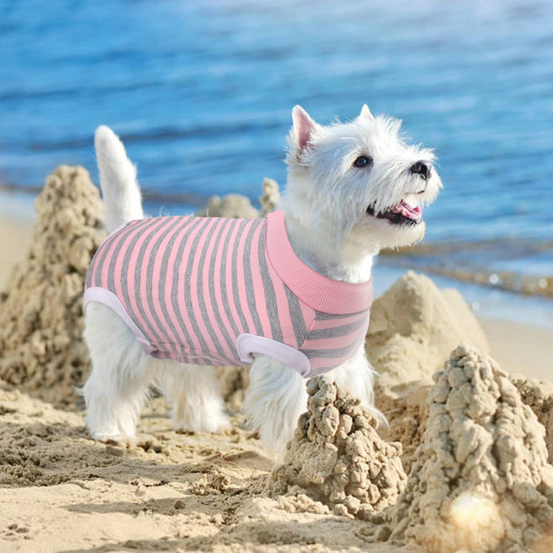 Dog Recovery Suit, Puppy Surgical Pajamas Bodysuit for Dogs Cats After Spay Neuter Surgery Abdominal Wound Bandages, Striped Onesie Pant for Shedding Skin Disease, Anti-Licking Cone Alternative S Small Pink - PawsPlanet Australia
