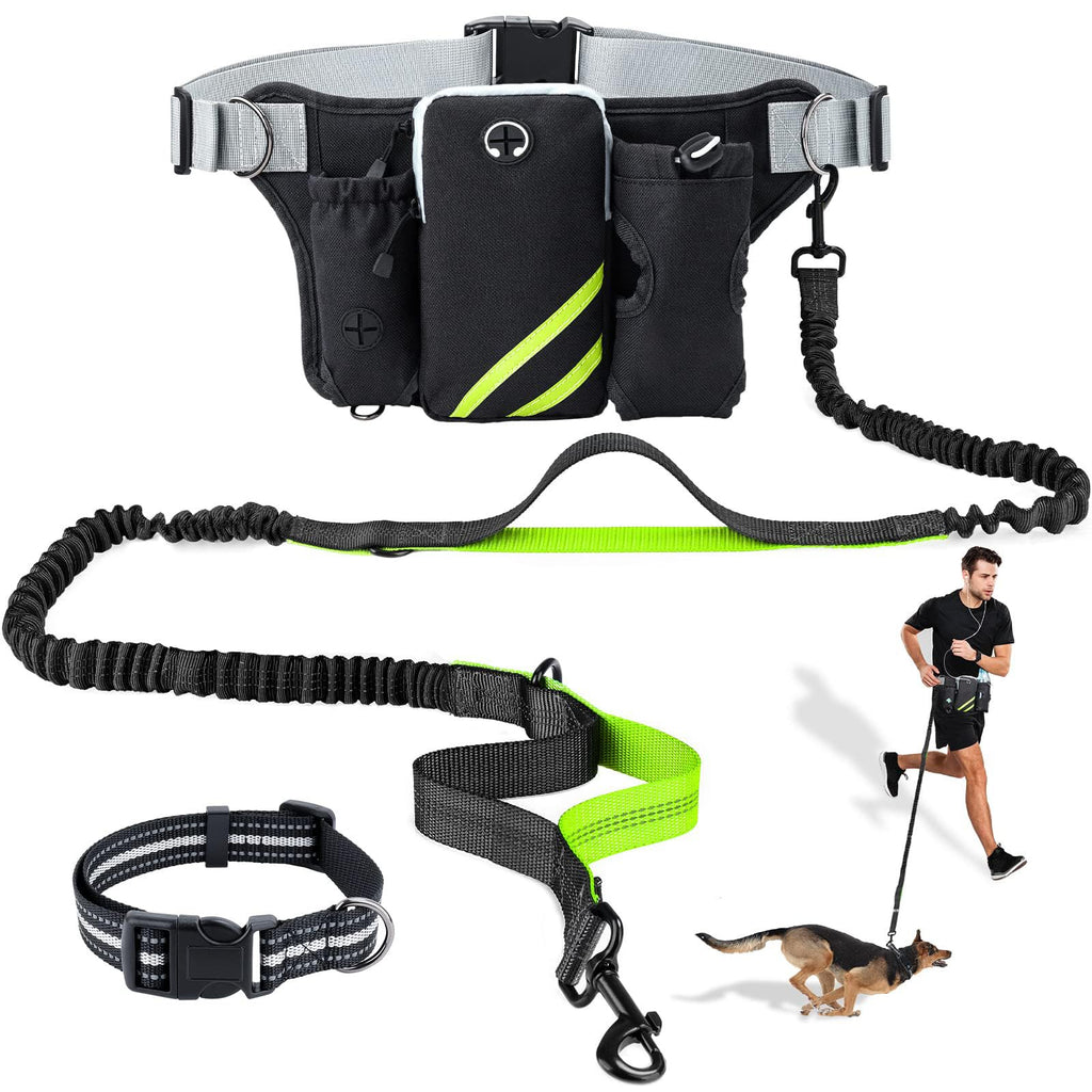 Hands Free Dog Leash Medium to Large Dogs, Dog Leash Waist Belt, Dog Running leash hands free, Reflective Stitching Dual Handles Retractable Bungee, Waist Dog Leash, Dog Walking Belt