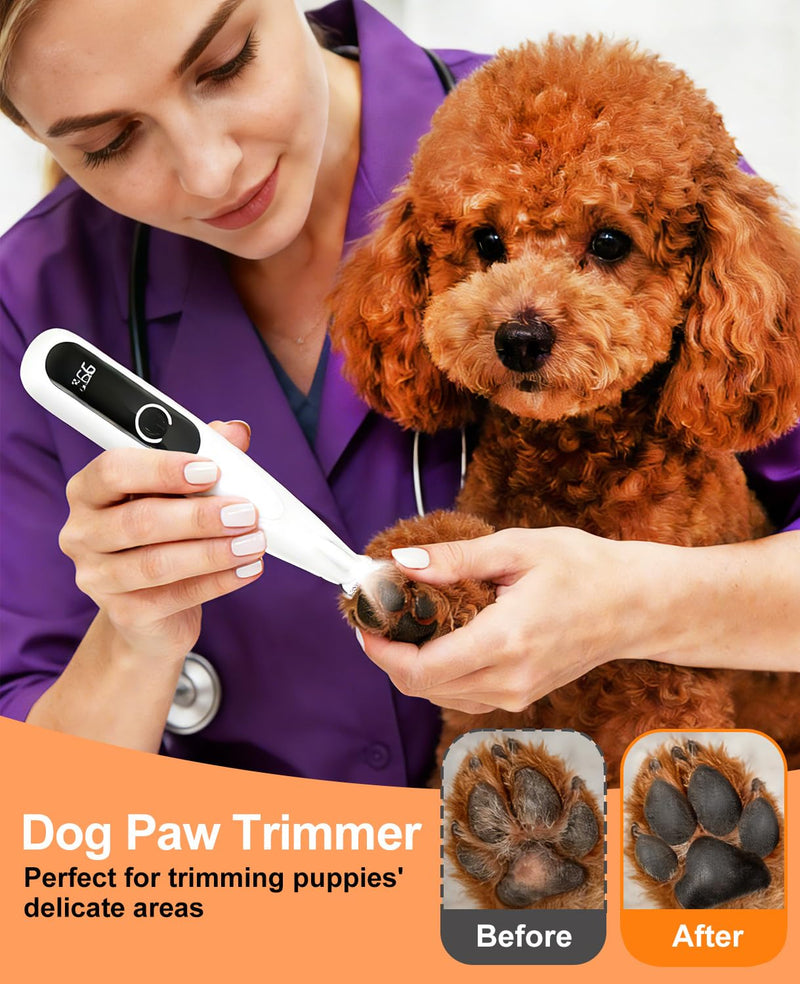 Dog Paw Trimmer - Dog Grooming Kit with LED Display, 35dB Ultra-Low Noise Paw Trimmer for Dog's feet, Nail Clippers Set, Cordless Electric Pet Grooming Clippers for Paws, Ears, Face, Rump