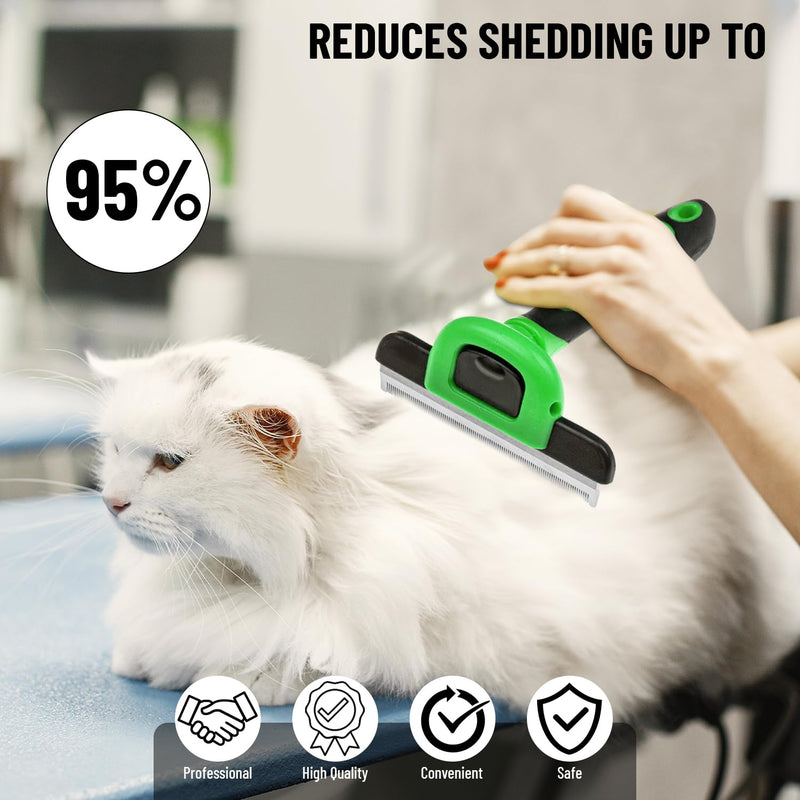 Pet Deshedding Tool Cleaning Brush - Green - For Dogs & Cats - Hair Removal Tool - Stainless Steel Knot Detangler Comb - 95% Shedding Reduce - PawsPlanet Australia