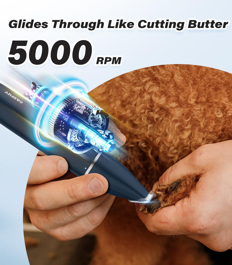 Casfuy Cordless Hair Trimmer, Low Noise Grooming Clipper for Dogs Cats & Small Pets, USB Rechargeable, Double Blades for Trimming Hair Around Paws, Eyes, Ears, Face, Rump German Blue - PawsPlanet Australia
