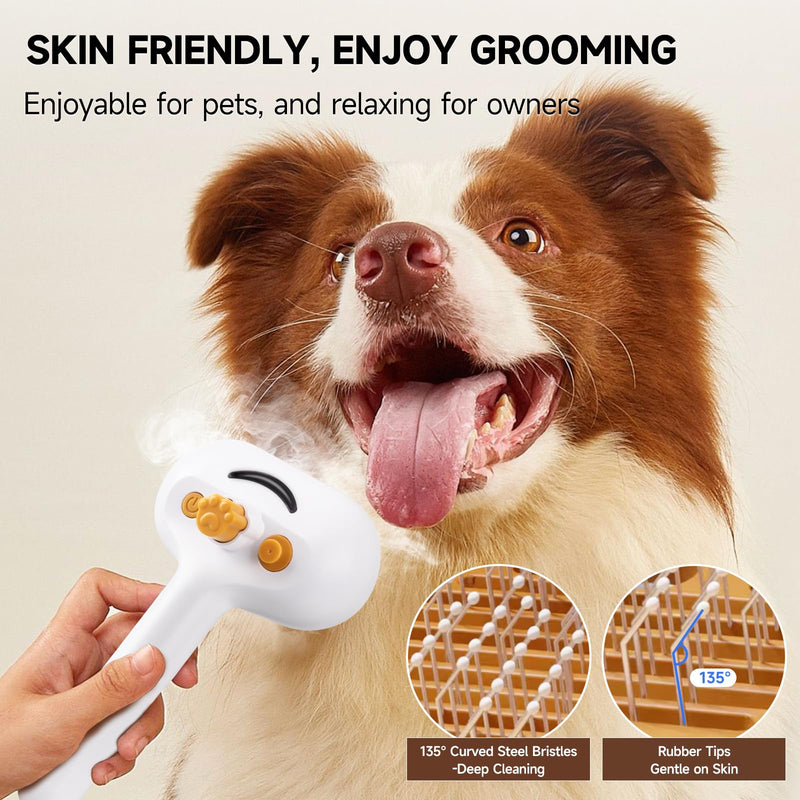 Pet Steam Brush for Dogs & Cats with Shampoo – 3-in-1 Grooming Spray Comb, Mist Massage & Defur Function, Water Spritz Deshedding Tool for Long/Short Hair, Indoor Pets (Puffease Cepillo de Vapor) - PawsPlanet Australia