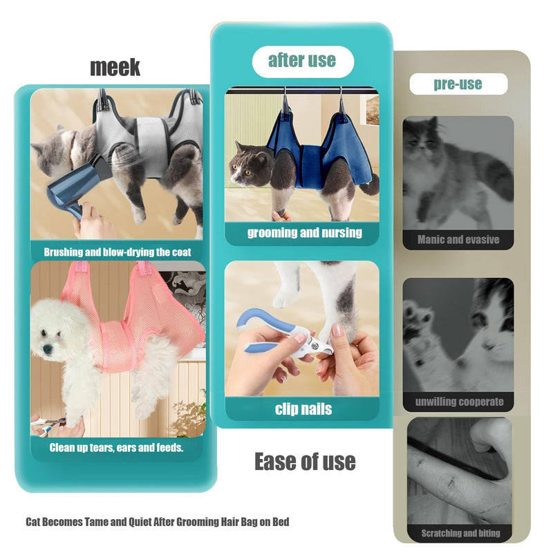 Cat and Dog Grooming Hammock with Safety Belt for Nail Clipping、Grooming,Cat Bathing Bag for cat Nail Trimming,Cat Claw Care Bag, Dog Grooming Harness（S,Be Sure to Check The Size Chart） S Pink - PawsPlanet Australia