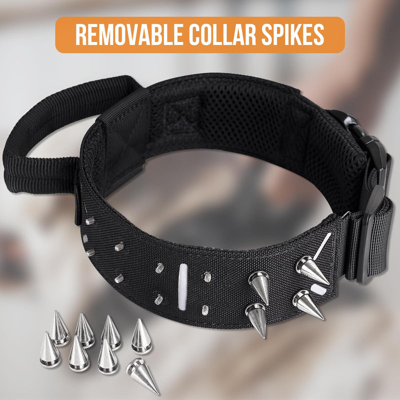 OneTigris Tactical Dog Collar, Adjustable Military Training Nylon Dog Collar with Control Handle and Heavy Metal Buckle for Medium and Large Dogs, with Removable Protective Metal Spikes (M, Black) - PawsPlanet Australia