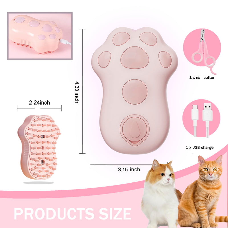 Cat Steam Brush,4 in 1 Spray Cat Brush, Pets Grooming Brush for Shedding, Portable Pet Hair Removal Tool For Cats and Dogs, Pets Steamy Brush,Pink - PawsPlanet Australia