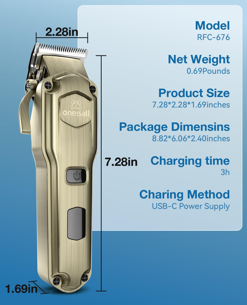 oneisall Dog Clippers for Grooming for Thick Heavy Coats/Low Noise Rechargeable Cordless Pet Shaver with Stainless Steel Blade/Waterproof Dog Shaver for Dogs Pets and Animals (Gold) Gold - PawsPlanet Australia